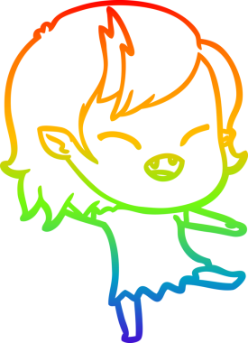 Gökkuşağı gradyan çizgi çizimi Bir insan tarafından çizilmiş gülen vampir kız çizgi filmi