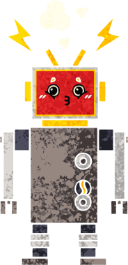 Bir insan tarafından çizilen robot arızasının retro çizim tarzı karikatürü