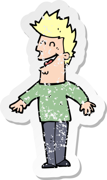 Bir insan tarafından çizilmiş mutlu bir adamın karikatür yapıştırması.