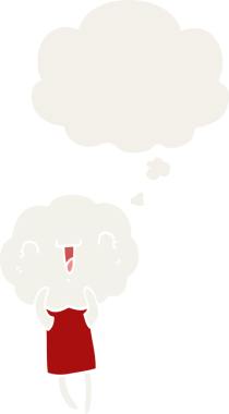 Düşünce baloncuğu olan, insan tarafından çizilmiş sevimli çizgi film başlıklı yaratık.