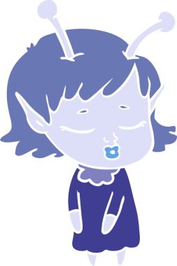 Tatlı uzaylı kız düz renkli çizgi film bir insan tarafından çizilmiş.