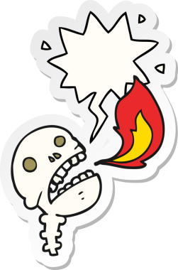 Bir insan tarafından çizilmiş konuşma baloncuğu etiketli tuhaf cadılar bayramı kafatası çizgi filmi.