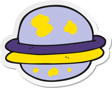 Bir insan tarafından çizilmiş uzaylı bir gezegenin çıkartması.