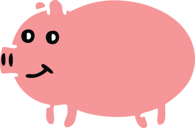 Bir insan tarafından çizilmiş bir domuzun düz renkli retro karikatürü