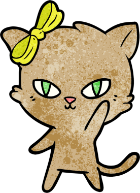 Bir insan tarafından çizilmiş sevimli çizgi film kedisi.
