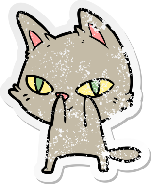 Bir insan tarafından çizilmiş karikatür kedisinin sıkıntılı çıkartması.