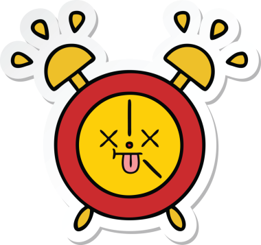 Bir insan tarafından çizilmiş şirin bir çizgi film çalar saatinin çıkartması.