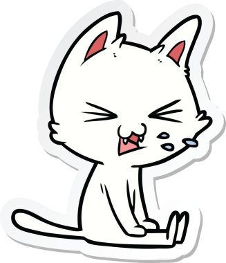 Bir insan tarafından çizilmiş, oturan bir kedinin çıkartması.