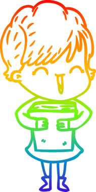 Gökkuşağı gradyan çizgi çizimi bir insan tarafından çizilmiş gülen bir kadın.