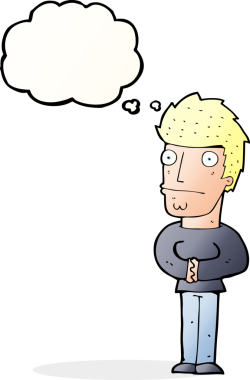 Bir insan tarafından çizilmiş düşünce balonlu endişeli bir adam.