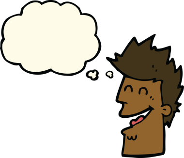 Bir insan tarafından çizilmiş düşünce balonlu mutlu adam çizgi filmi.