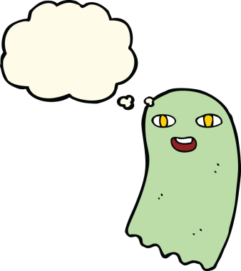 Bir insan tarafından çizilmiş düşünce baloncuklu komik çizgi film hayaleti.