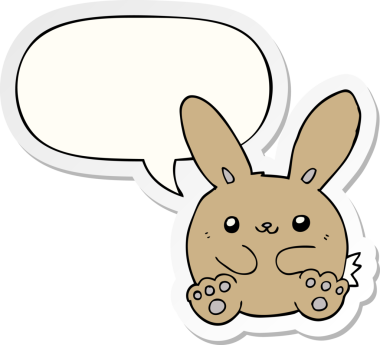 Bir insan tarafından çizilmiş konuşma balonu çıkartmalı çizgi film tavşanı.