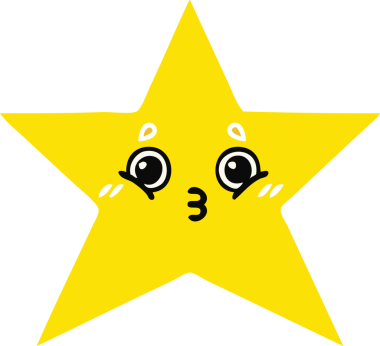 Bir insan tarafından çizilmiş altın yıldızın düz renkli retro karikatürü