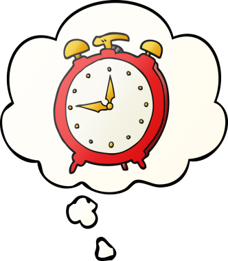 bir insan tarafından çizilmiş yumuşak eğimli düşünce baloncuklu çizgi film alarm saati
