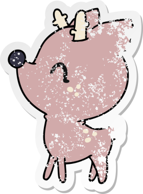 Bir insan tarafından çizilmiş kawai sevimli geyiğinin sıkıntılı karikatür çizimi