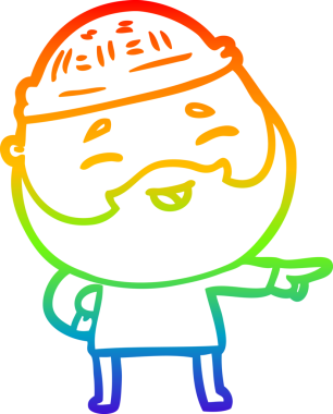 Bir insan tarafından çizilmiş mutlu sakallı bir adamın çizgi çizimi.