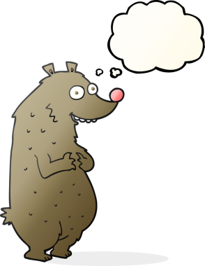 Bir insan tarafından çizilmiş serbest çizim balon karikatür ayısı.