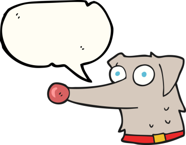 Bir insan tarafından çizilmiş tasmalı serbest konuşma balonu karikatür köpeği.