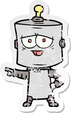 Bir insan tarafından çizilmiş karikatür robotunun sıkıntılı çıkartması.