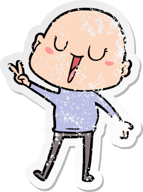 Bir insan tarafından çizilmiş mutlu, kel bir adamın sıkıntılı çıkartması.