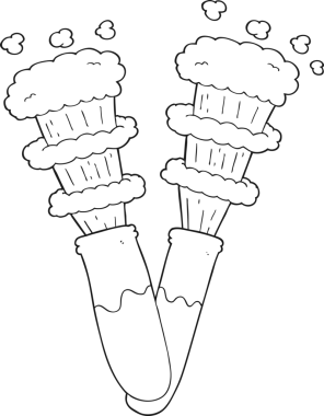 Bir insan tarafından çizilen test tüplerinde siyah beyaz kimyasallar çizildi.