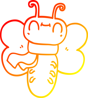 Bir insan tarafından çizilmiş komik bir kelebeğin sıcak çizgi çizgisi.