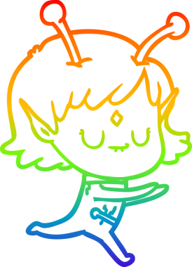 Gökkuşağı gradyan çizgisi bir insan tarafından çizilmiş uzaylı bir kızın çizimi