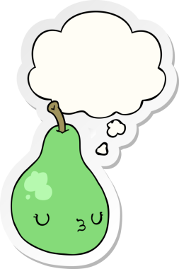 Düşünce baloncuklu çizgi film armudu insan tarafından çizilmiş bir çıkartma.