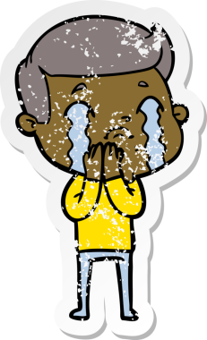 Bir insan tarafından çizilmiş ağlayan bir karikatürcünün sıkıntılı çıkartması.