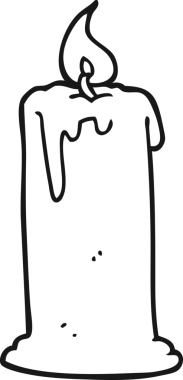 Bir insan tarafından çizilmiş siyah beyaz çizgi film yanan mum.