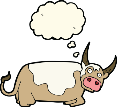 Bir insan tarafından çizilmiş düşünce baloncuklu çizgi film boğası.