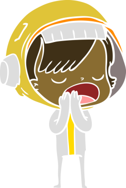 Düz renkli çizgi film astronot kadın bir insan tarafından çizilmiş.