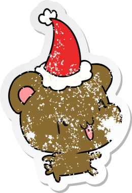 Bir insan tarafından çizilmiş kawaii ayısının sıkıntılı yılbaşı çıkartması.