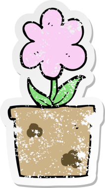 Bir insan tarafından çizilmiş şirin bir karikatür çiçeğinin sıkıntılı çıkartması.