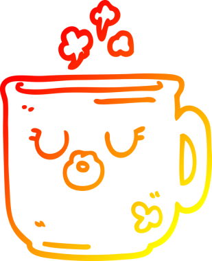 Bir insan tarafından çizilmiş sıcak kahve fincanının sıcak çizgi çizimi