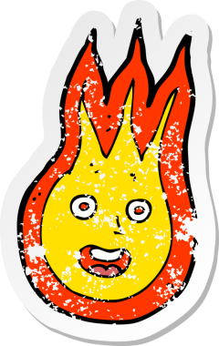 Bir insan tarafından çizilmiş, karikatür dostu bir ateş topunun gerilimli yapıştırması.