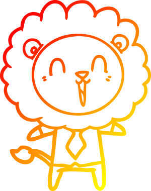 Bir insan tarafından çizilmiş gülen aslan karikatürü.