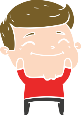 Bir insan tarafından çizilmiş mutlu düz renkli karikatür adam.