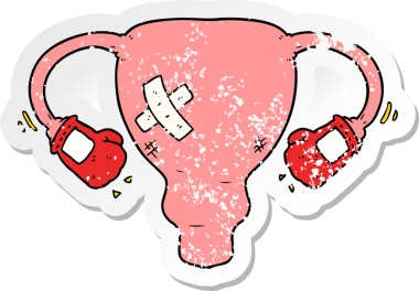 Bir çizgi filmin sıkıntılı çıkartması bir insanın çizdiği boks eldiveniyle rahmi dövmüş.