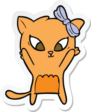 Bir insan tarafından çizilmiş çizgi film kedisinin çıkartması.