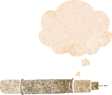 Düşünce baloncuklu çizgi film kalemi grunge sıkıntılı retro desen bir insan tarafından çizilmiş