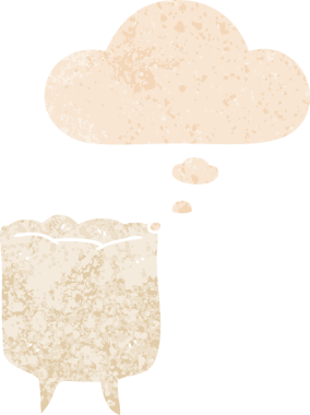 Düşünce baloncuğu ve grunge ile çizgi film dişleri bir insan tarafından çizilmiş rahatsız edilmiş retro dokuma tarzı