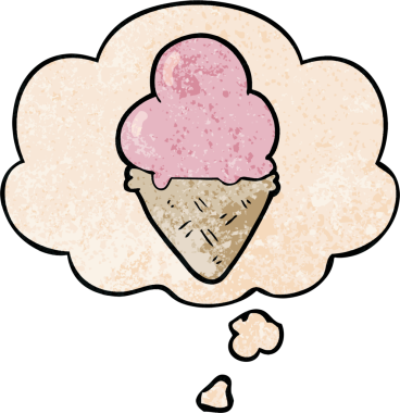 Bir insan tarafından çizilmiş grunge desenli düşünce baloncuklu çizgi film dondurması.