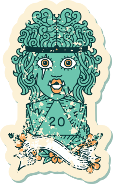 Retro Dövme Tarzı Yarı Ork Barbar Doğal yirmilik zar atışıyla bir insan tarafından çizilmiş