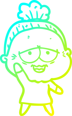 Bir insan tarafından çizilmiş, mutlu, yaşlı bir kadının çizdiği soğuk çizgi.