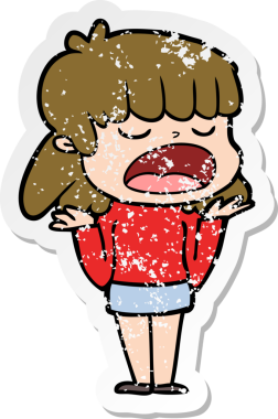 Bir insan tarafından yüksek sesle çizilmiş karikatür kadının sıkıntılı çıkartması.