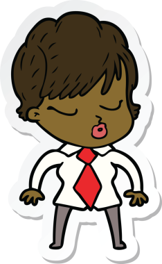 Bir insan tarafından çizilmiş, gözleri kapalı bir karikatür kadının çıkartması.