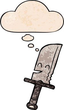 Bir insan tarafından çizilmiş grunge desenli düşünce baloncuklu çizgi film bıçağı.