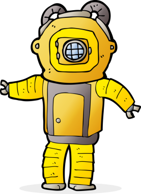 bir insan tarafından çizilmiş derin deniz dalgıcı çizgi filmi